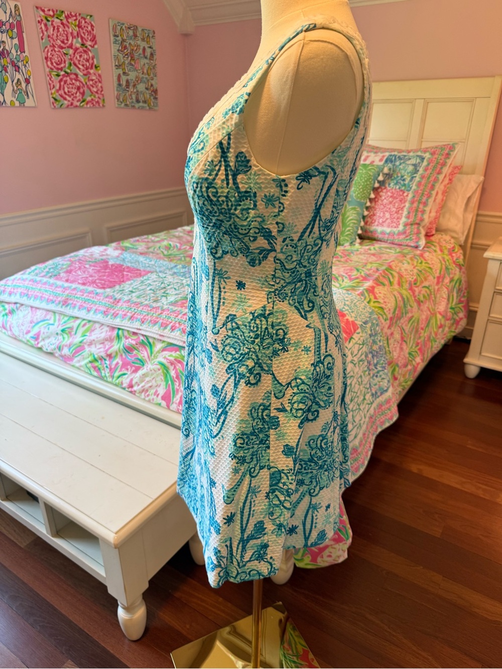 Lilly Pulitzer White Dress with Turquoise Floral Print - Picture 4 of 6